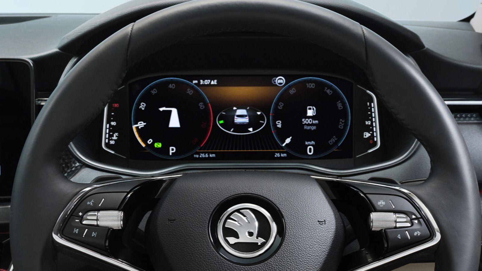 Skoda Kushaq — digital cockpit and steering wheel