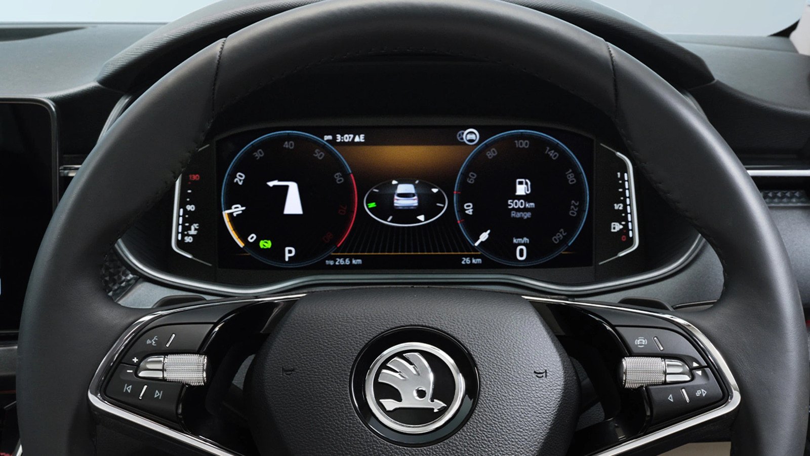Skoda Kushaq — digital cockpit and steering wheel