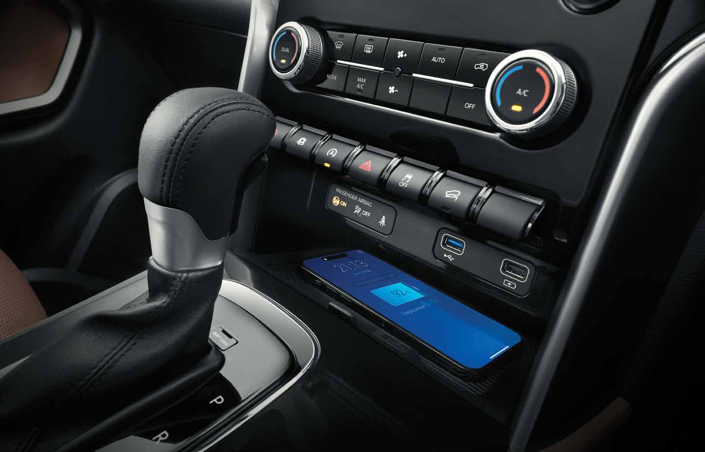 Mahindra Scorpio N — Wireless charger with active cooling in the centre console