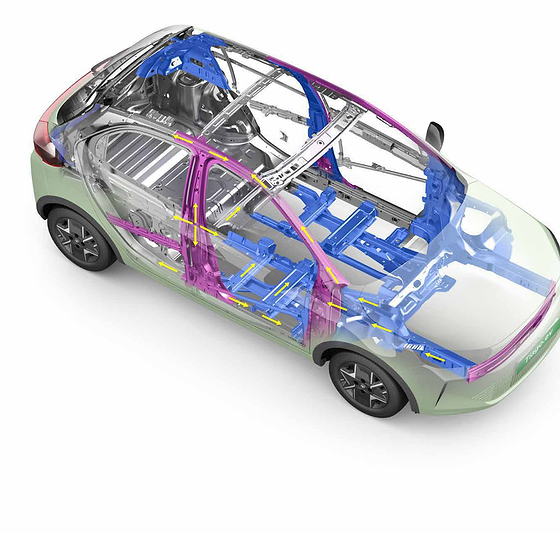 Tata Tiago EV, 360-degree impact protection body structure with reinforced load paths (cutaway)