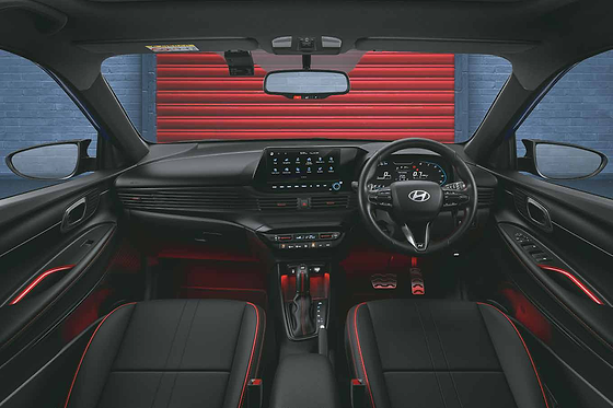 Hyundai i20 N Line, Exciting red ambient lighting across the all-black cabin