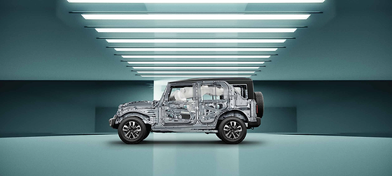 Mahindra Thar Roxx, See-through view of the high-strength steel structure on the M_GLYDE platform