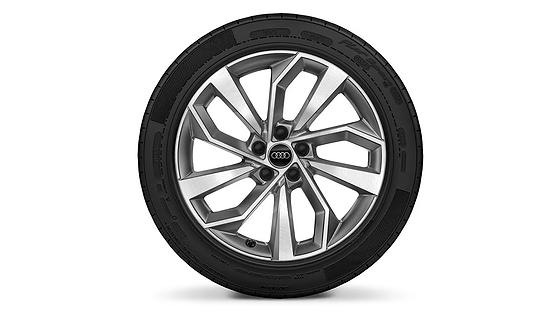 Audi Q5, R19 five-twin-arm alloy wheels in Graphite Gray with a gloss-turned finish.