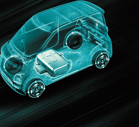 MG Comet EV, 17.4 kWh prismatic-cell Li-ion battery pack layout (cutaway)