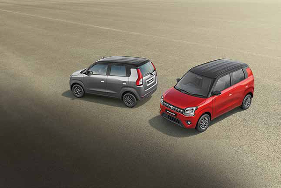 Maruti Suzuki Wagon R, Dual-tone body-colour options with a contrast black roof, shown in Magma Grey and Gallant Red.