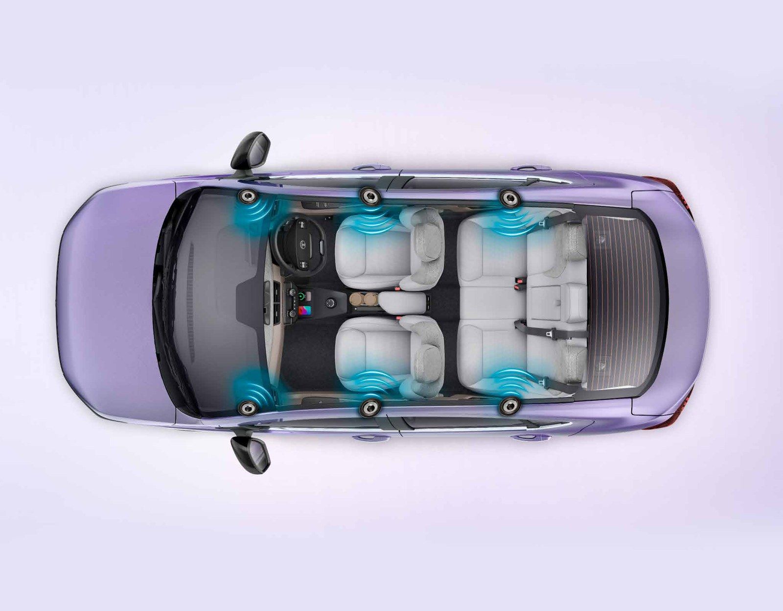 Tata Aeris, Six-speaker audio laid out through the cabin, shown in cutaway