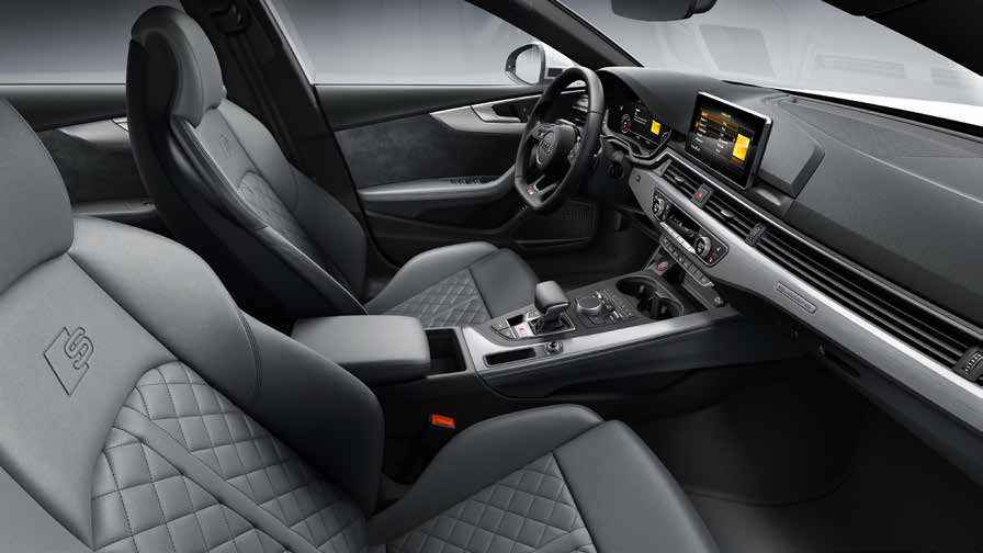 Audi S5 Sportback — S sport seats with diamond-stitched quilting and embossed S emblem