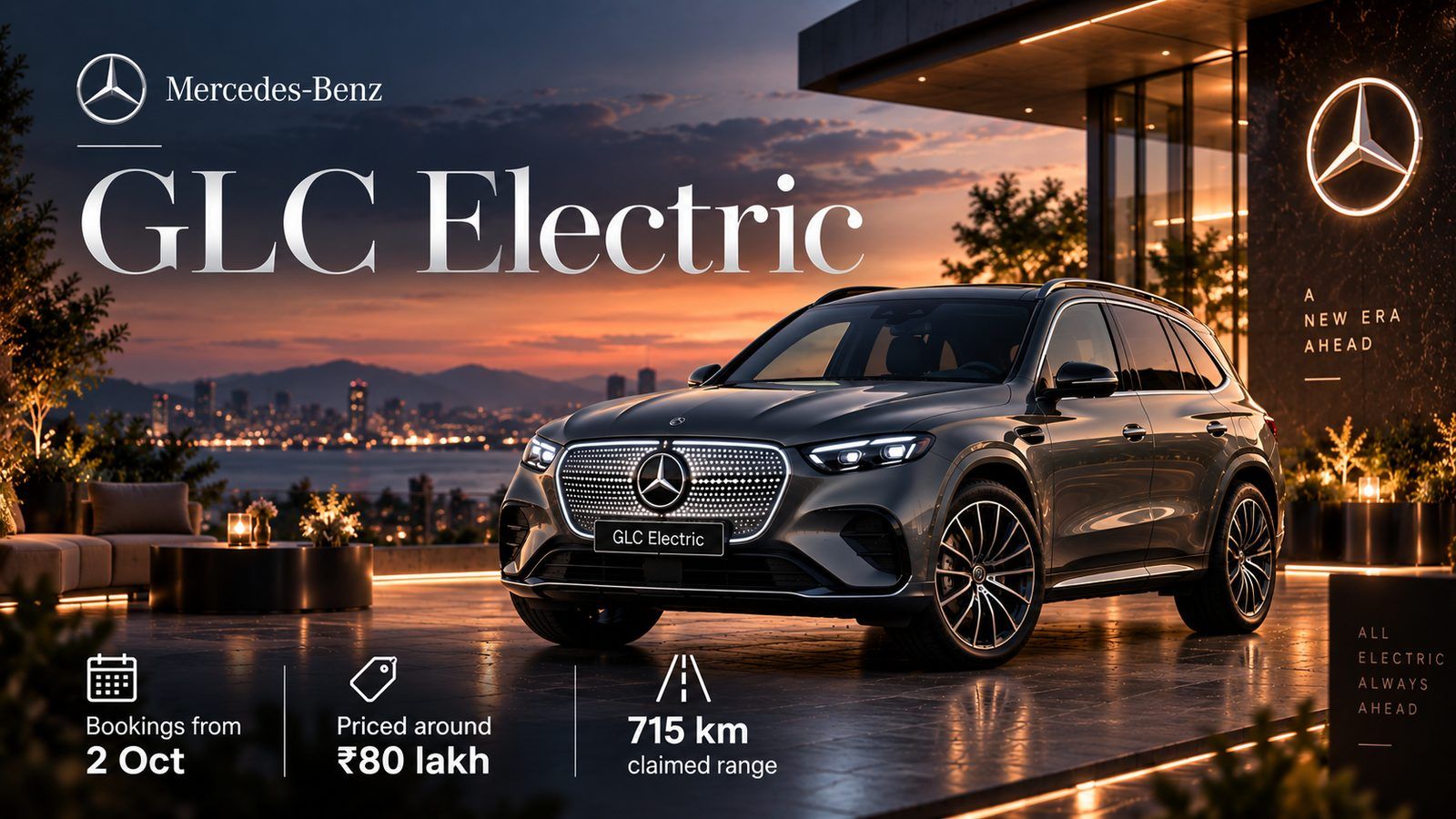 Mercedes-Benz GLC Electric: bookings from 2 Oct, priced around ₹80 lakh, 715 km claimed