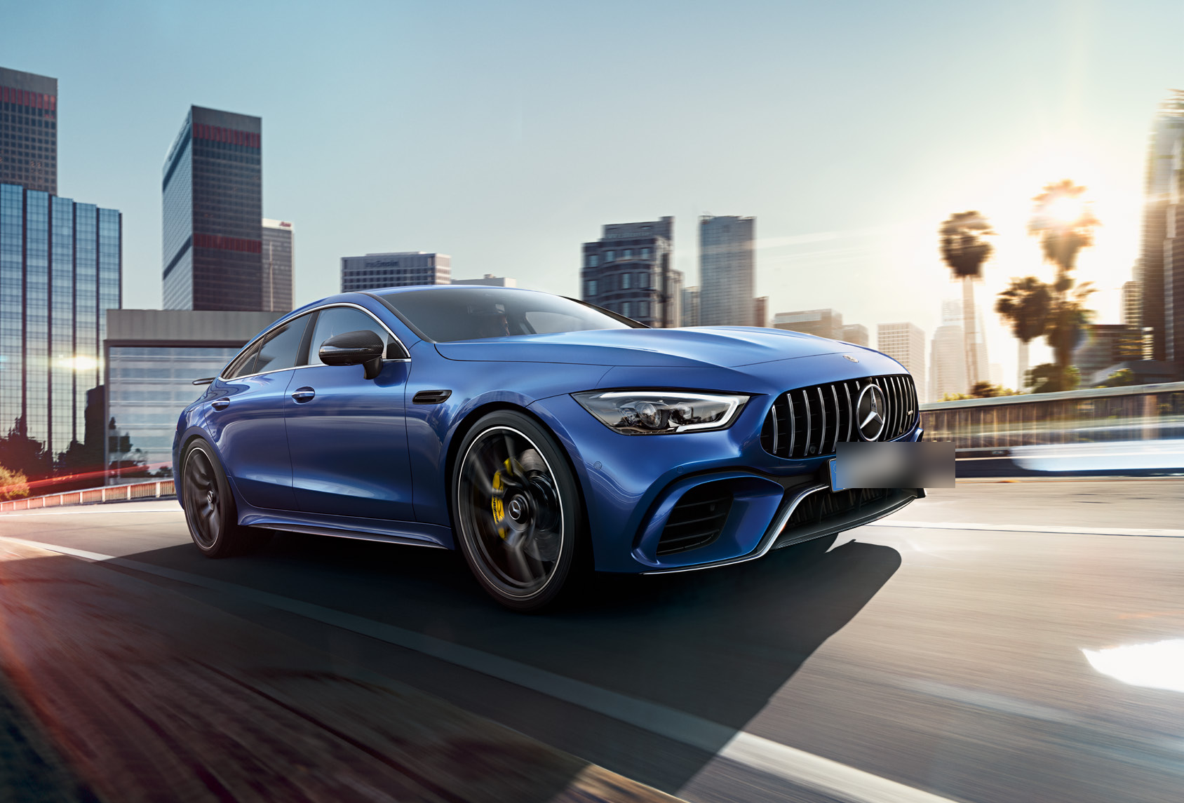 Mercedes-Benz Mercedes-AMG GT 63 S 4MATIC+ — Front three-quarter view with the AMG-specific Panamericana vertical-slat grille and A-wing front apron