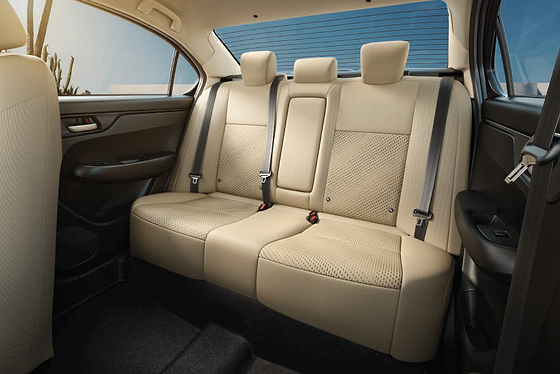Honda Amaze, Spacious rear cabin with three adjustable headrests and embossed fabric upholstery