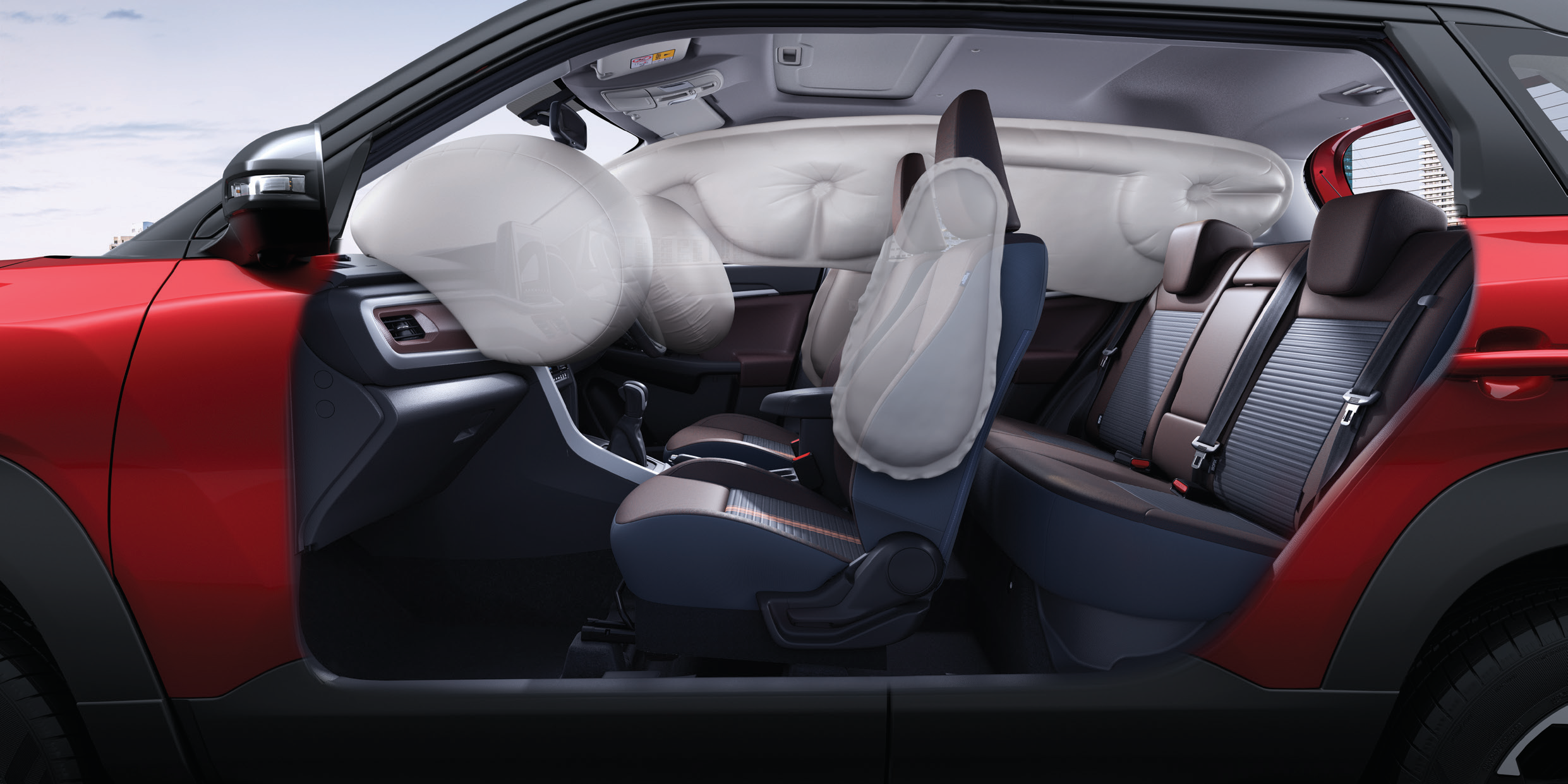 Maruti Suzuki Brezza — 6 airbags as standard, covering front, side and curtain zones.