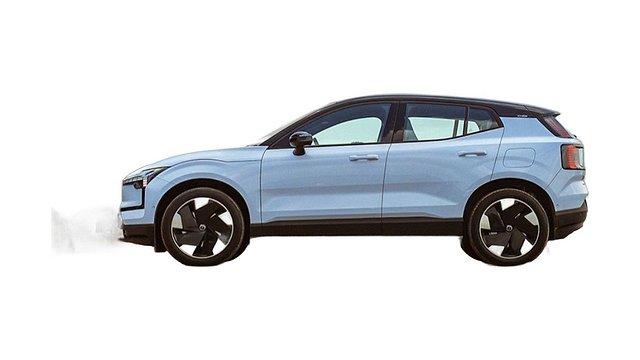 Light blue compact electric SUV shown in profile view against white background.