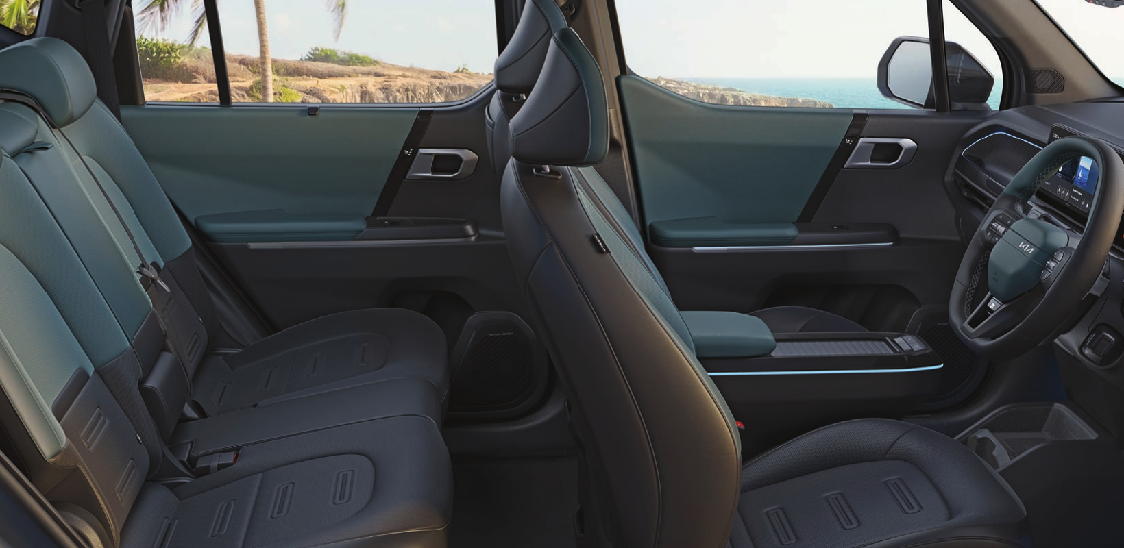 Kia Syros EV — Premium two-tone seats offer generous space across both cabin rows