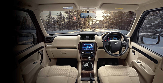 Mahindra Scorpio Classic, New 2-tone beige and black interiors with faux leather steering wheel cover