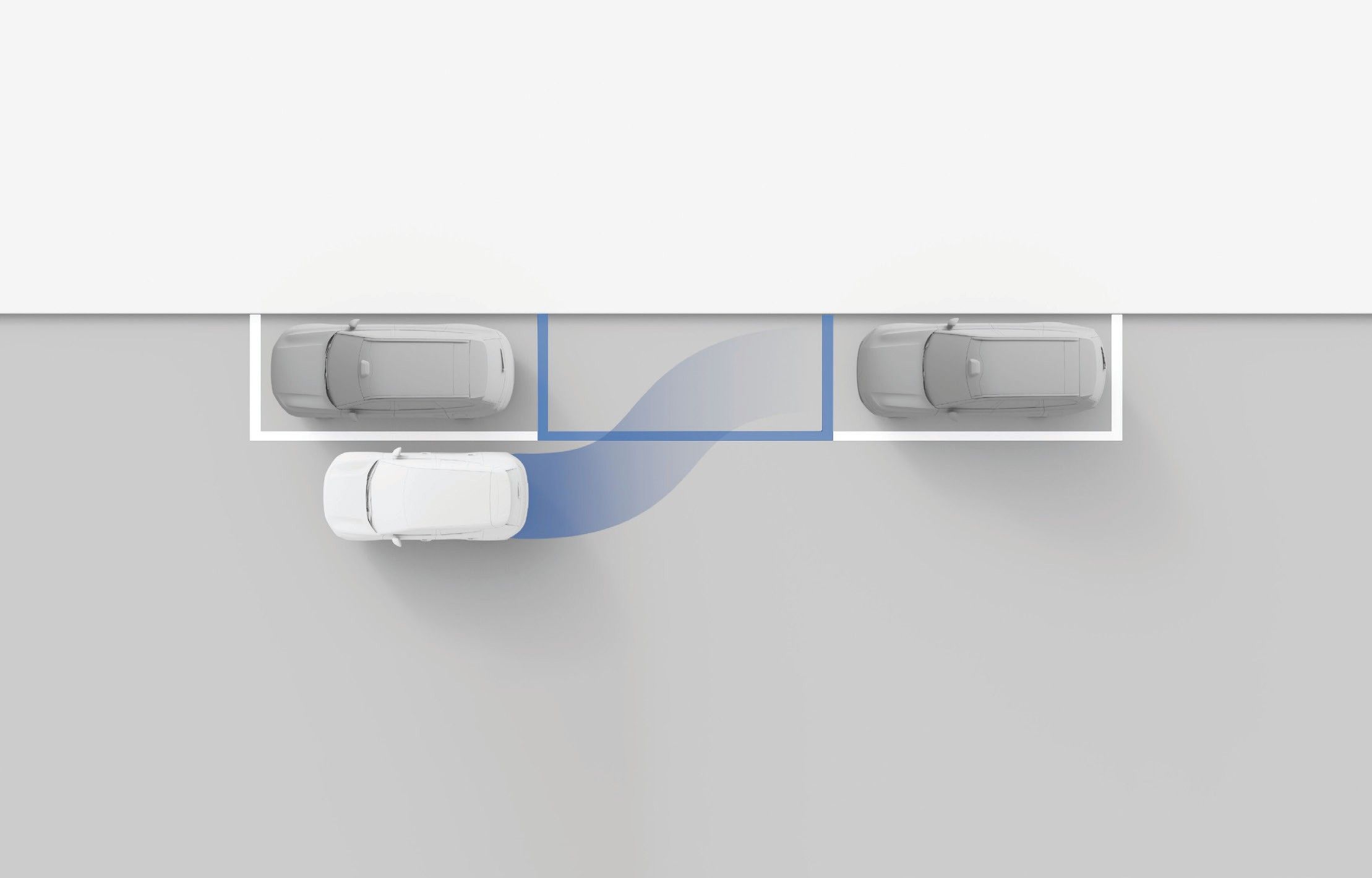 Volvo EX30 — Overhead illustration of blind-spot and lane-change assistance detecting vehicles in the adjacent lane.