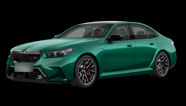 BMW M5 — The all-new BMW M5 in M Isle of Man Green metallic, with the M kidney grille, adaptive LED headlights, M double-spoke forged wheels and red M Compound brakes.