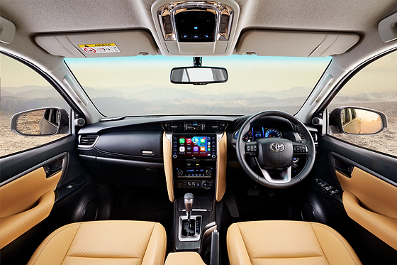 Toyota Fortuner, Dual-tone dashboard with tan leather and floating touchscreen infotainment