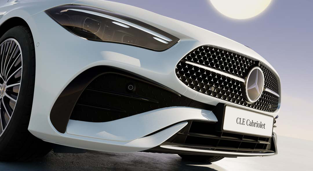 Mercedes-Benz CLE Cabriolet — Front grille with three-dimensional star pattern and AMG Line front apron