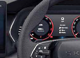 Skoda Octavia RS, 26.03 cm Virtual Cockpit digital instrument cluster with RS graphics.