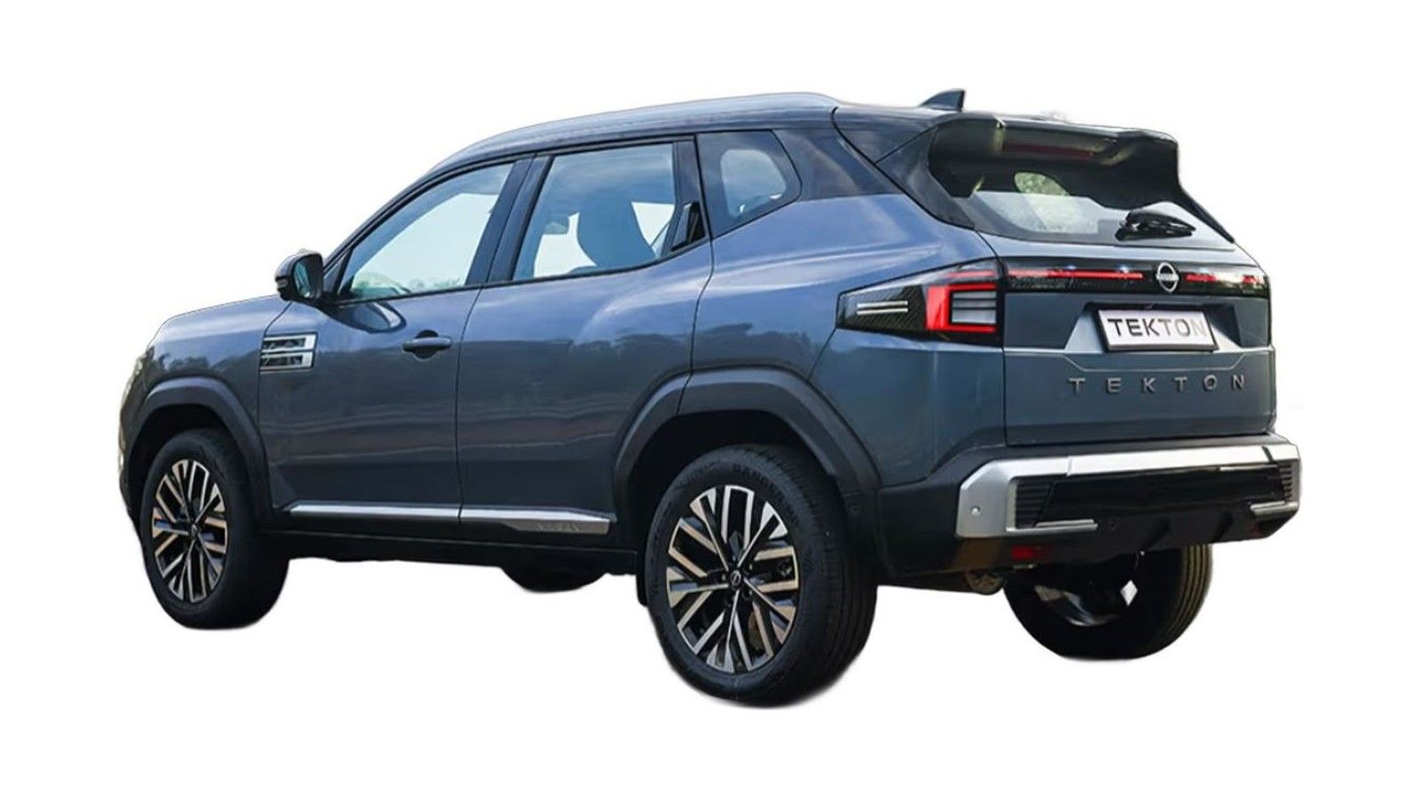 Blue SUV shown from the side angle with alloy wheels and rear spoiler.