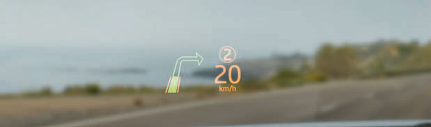 Land Rover Range Rover Evoque — Head-up Display projects speed, gear and navigation onto the windscreen.