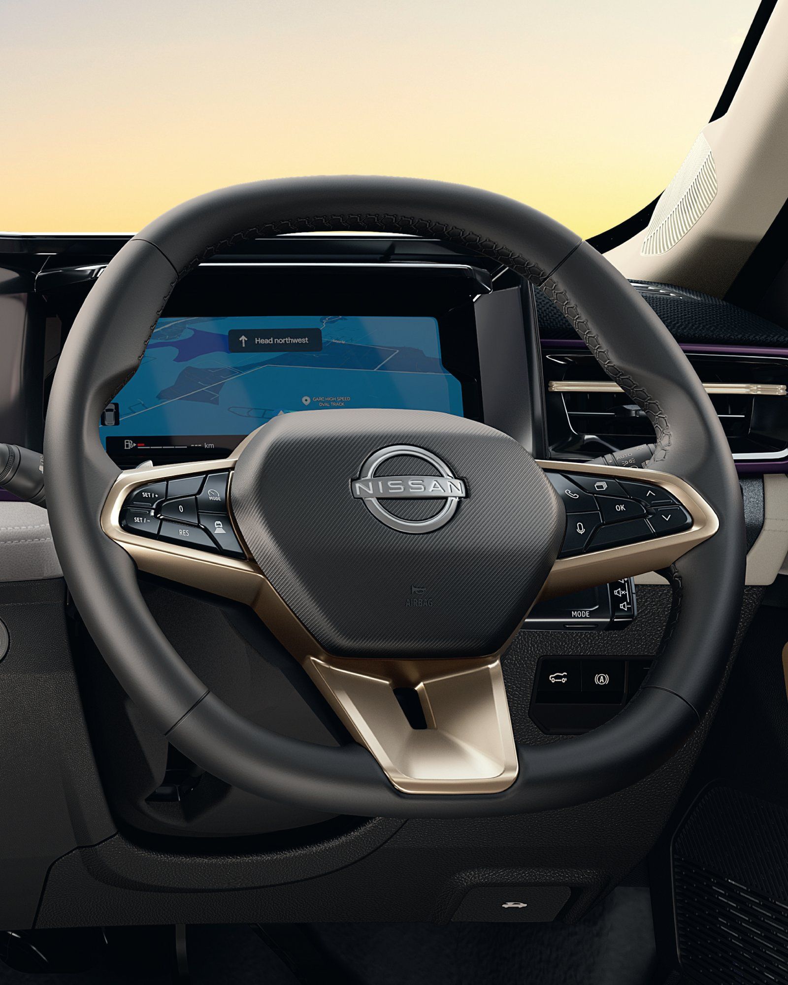 Nissan Tekton — 26.03cm (10.25-inch) HD digital cockpit with map view, behind the double D-cut steering wheel
