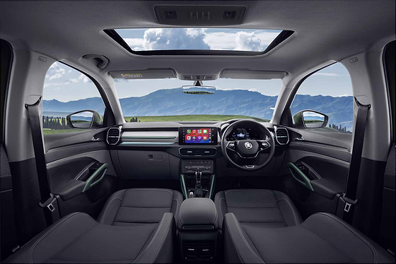 Skoda Kylaq, Dual-tone cabin with electric sunroof and free-standing touchscreen
