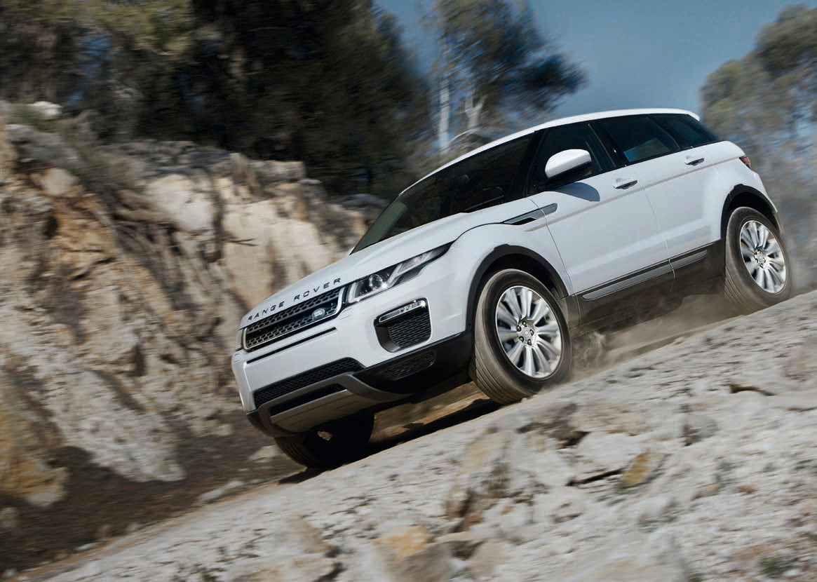 Land Rover Range Rover Evoque — All-wheel-drive traction climbing loose off-road terrain.