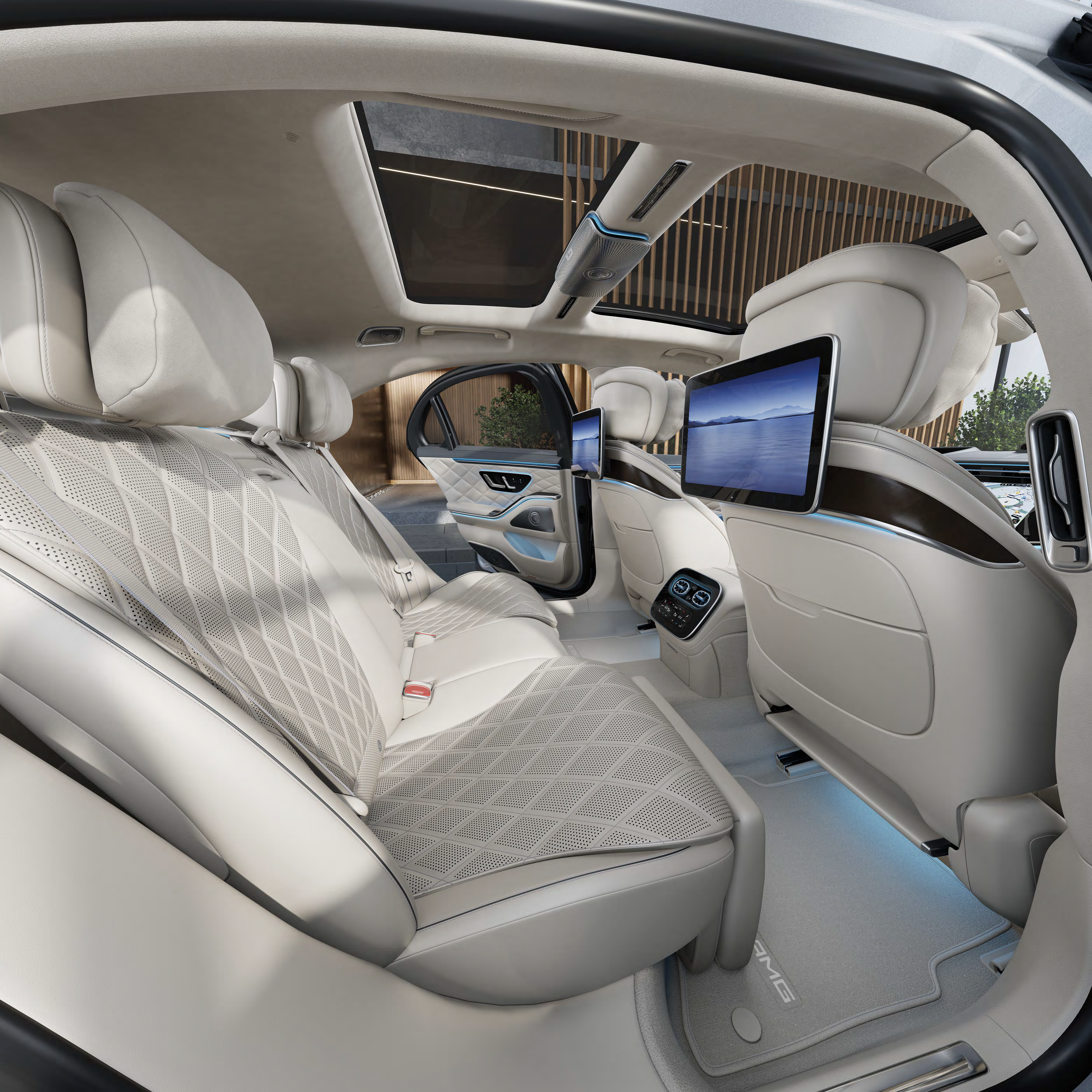 Mercedes-Benz S-Class — Rear executive lounge with reclining seats, twin rear-entertainment displays and panoramic roof