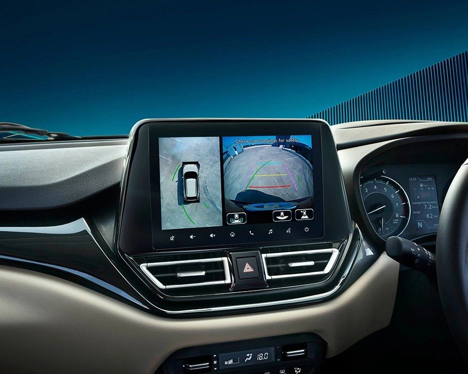 Toyota Glanza, 360-degree camera with surround view on the touchscreen, V and V (O)