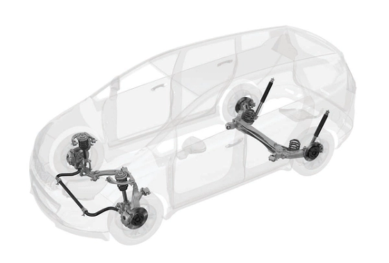 Mahindra Marazzo, Cutaway view of the independent front strut and coil-sprung rear suspension