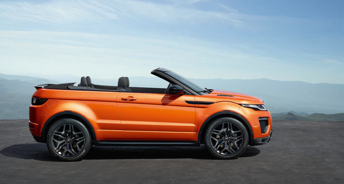 Land Rover Range Rover Evoque — Convertible body style with the fabric roof lowered.
