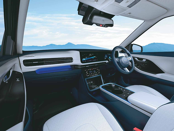 Hyundai Creta Electric, Dual-tone navy and grey cabin with dual 26.03 cm (10.25") curvilinear screens