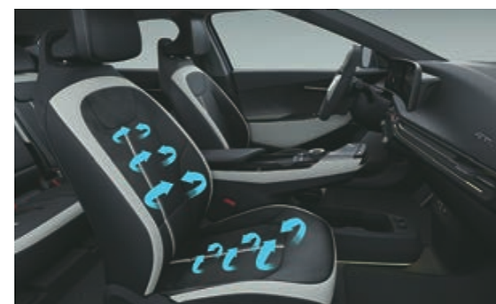 Kia EV6, Ventilated front seat with active airflow through the cushion and backrest.