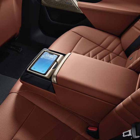 BMW 5 Series , Rear-seat device holder with 360-degree rotation and adjustable viewing angle