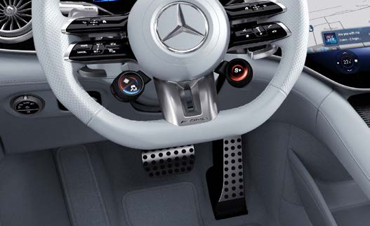 Mercedes-Benz Mercedes-AMG EQS 53 4MATIC+ — AMG Performance steering wheel in Nappa leather with brushed steel pedals