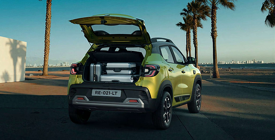 Renault Kiger, 405-litre boot with a wide tailgate opening, easily swallowing multiple large suitcases.
