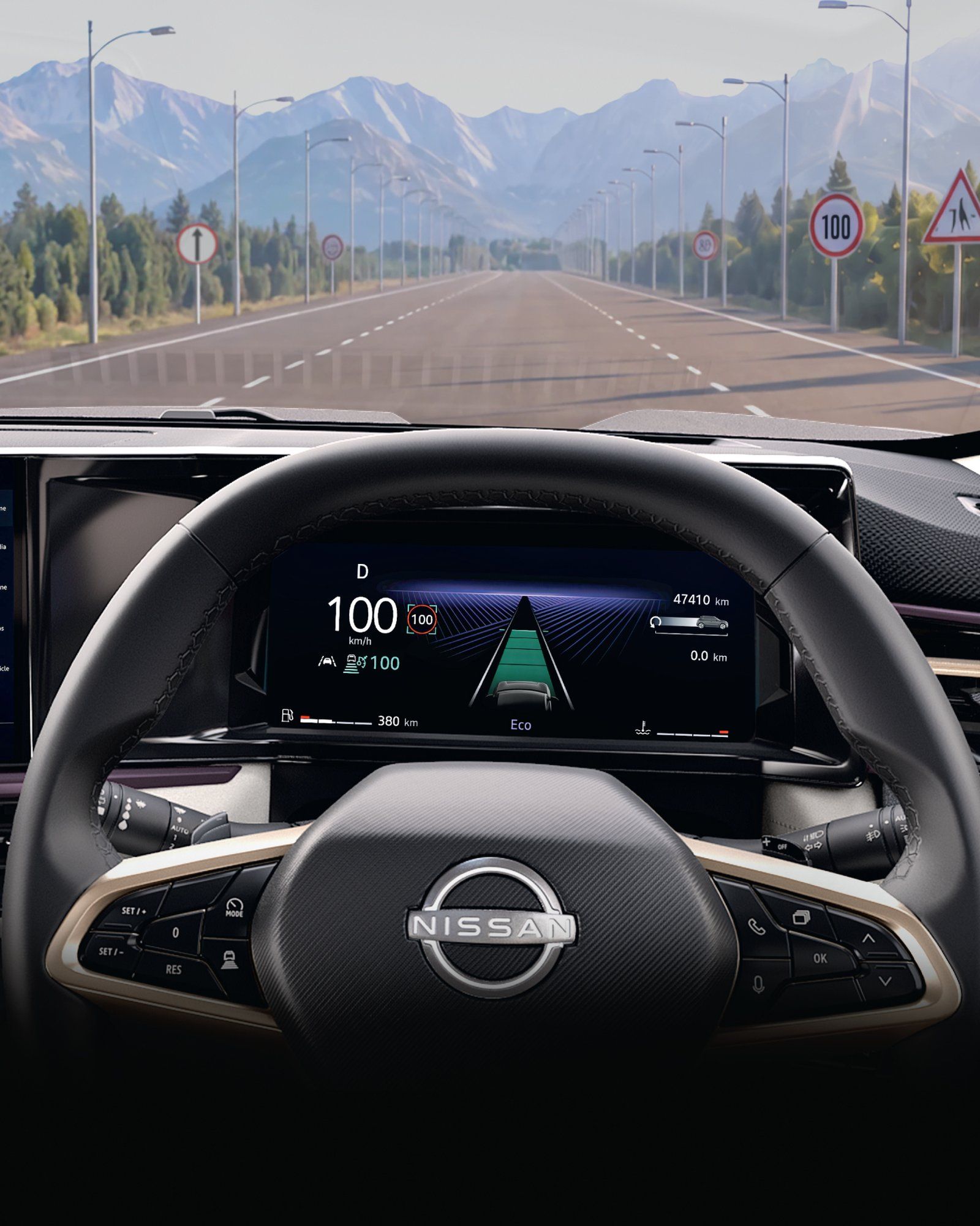 Nissan Tekton — Traffic Sign Recognition mirrors speed limits on the digital cluster