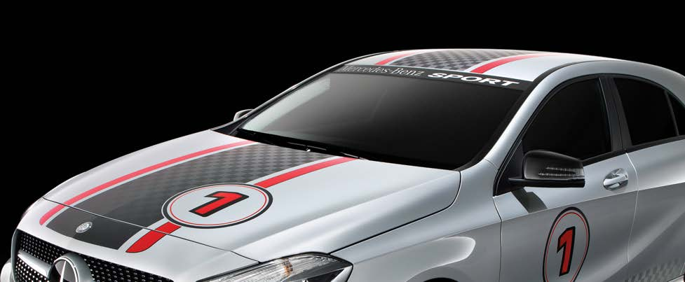 Mercedes-Benz Mercedes-AMG A45 S — Mercedes-Benz Sport decal kit with bonnet racing stripes and roundel graphics.