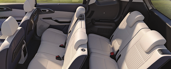 Kia Carens Clavis EV, Three-row cabin with light upholstery and 2nd & 3rd row bench seating