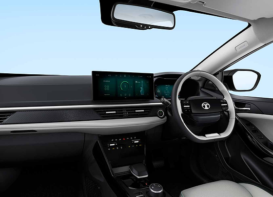 Tata Nexon EV, Layered dual-tone digital dashboard with floating cinematic touchscreen