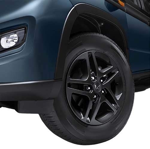 Mahindra Bolero Neo, R16 dark metallic grey alloy wheels with wheel-arch cladding