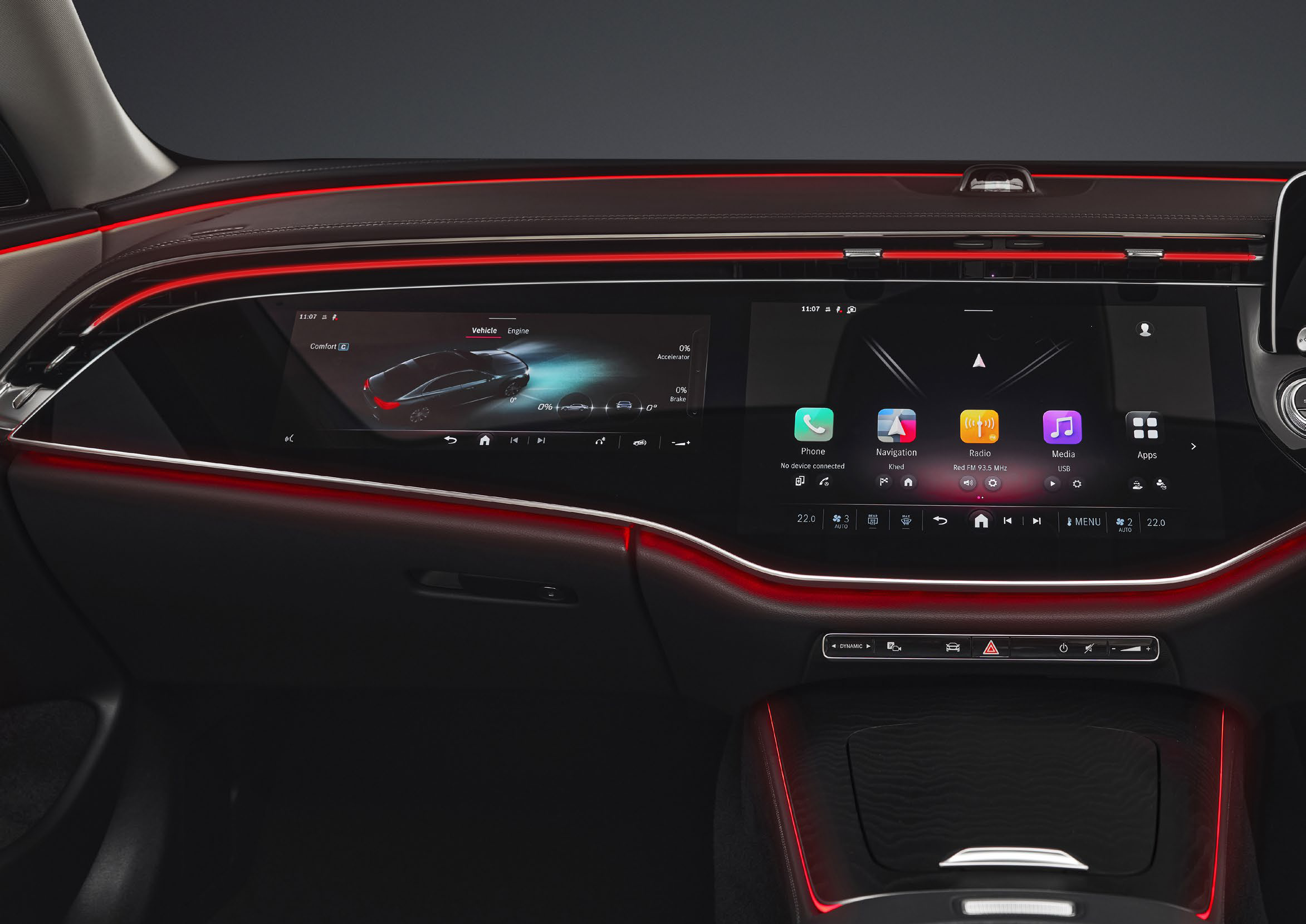 Mercedes-Benz E-Class — MBUX Superscreen with two displays merged under one glass surface