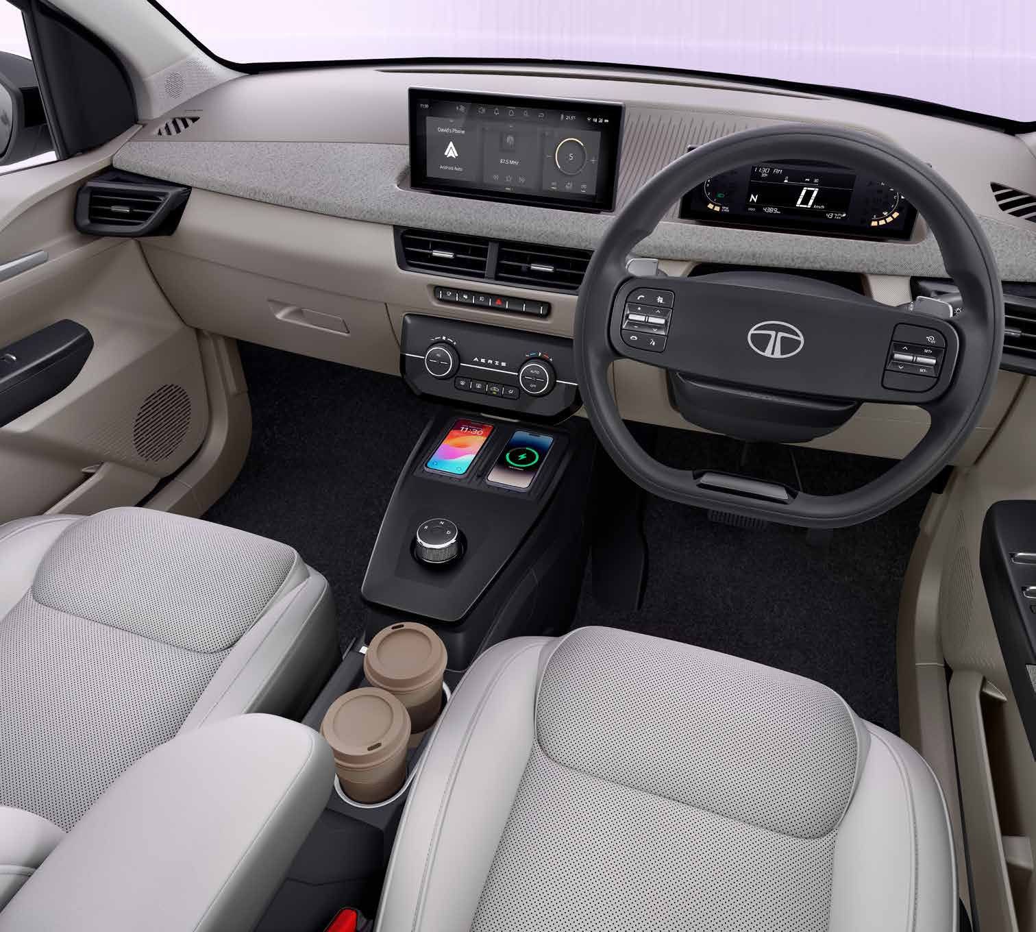 Tata Aeris, Sportluxe two-spoke steering wheel facing the 12.7 cm Digital Island cluster
