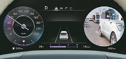 Kia Carens Clavis, Blind View Monitor feed in the instrument cluster