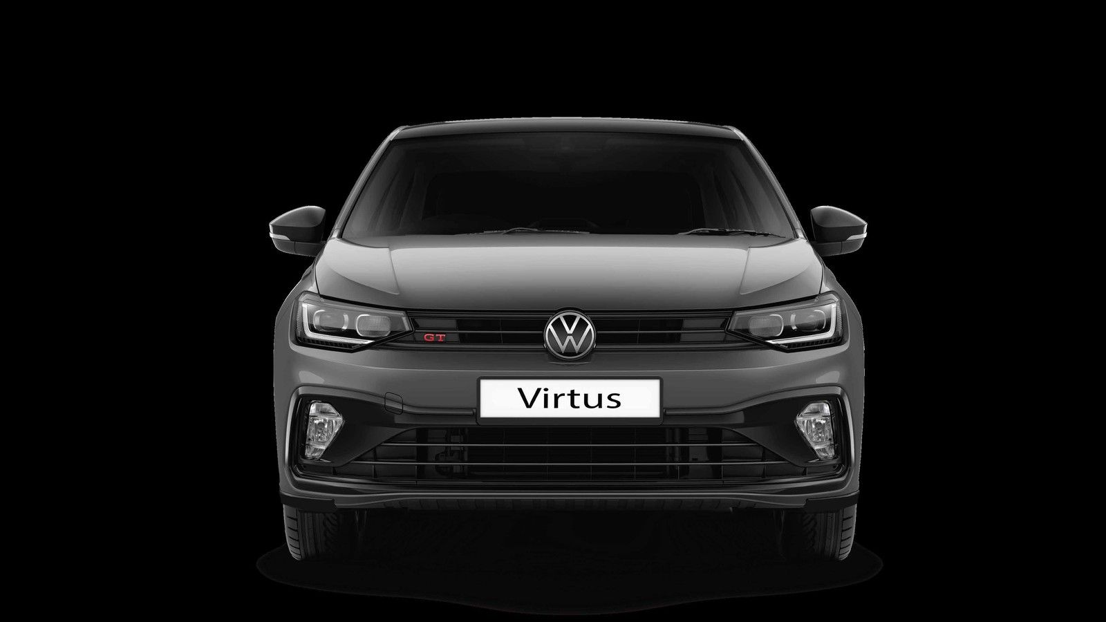Volkswagen Virtus — Darkened Full-LED headlamps with LED DRLs and the glossy-black GT grille give the Virtus a bold, aggressive face.