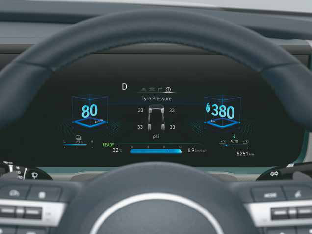 Hyundai Creta Electric — Tyre pressure monitoring system (TPMS) Highline shows each tyre's pressure