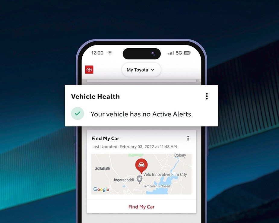 Toyota Glanza, Find My Car and vehicle health alerts in the i-Connect app