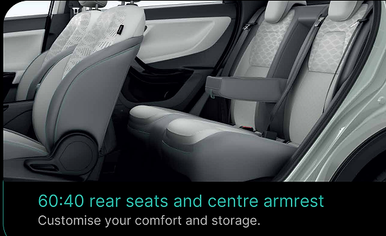 Tata Nexon EV, 60:40 split rear seats with centre armrest to customise comfort and storage