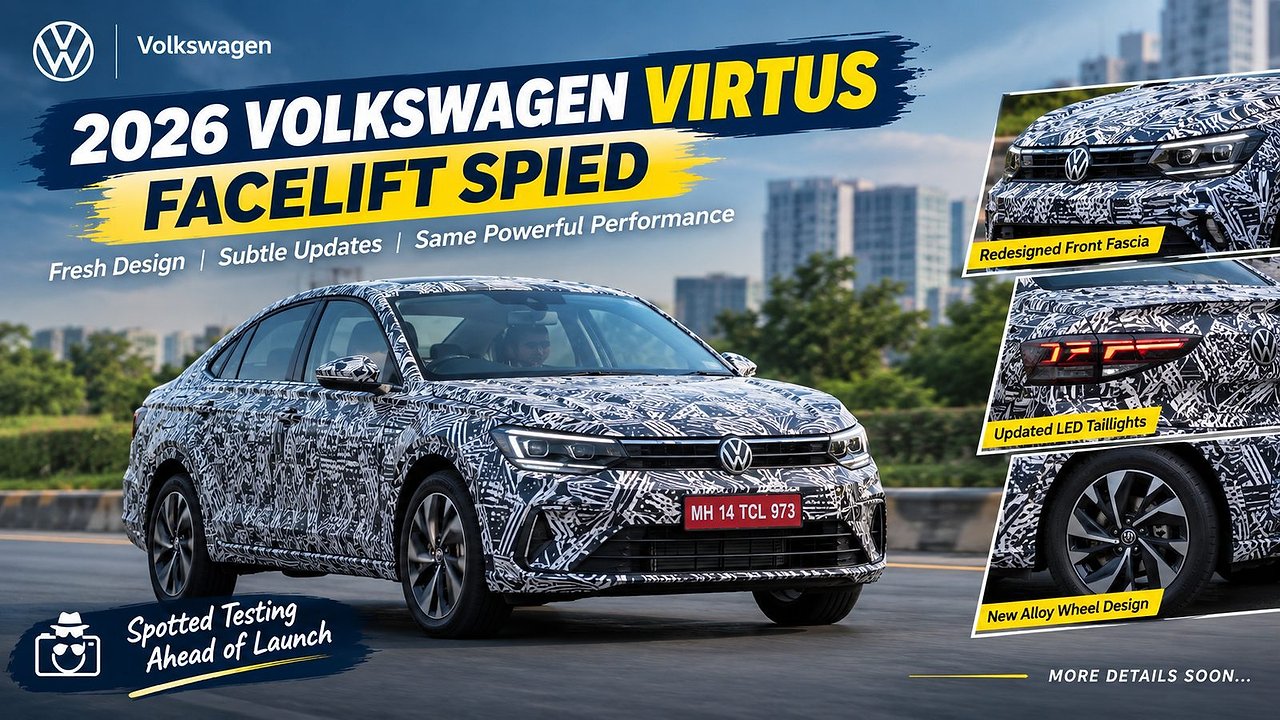 2026 Volkswagen Virtus facelift spied: 8-speed auto, new LEDs, launch nears